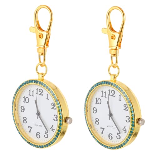 LIFKOME 2stücke Taschenuhr Zum Anklipsen Aus -Legierung Tragbare Taschenuhr-schlüsselanhänger Mit Strassverzierung Clip Für Verschiedene Anlässe von LIFKOME
