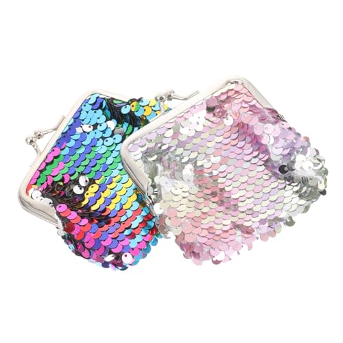 LIFKOME 2 Stück Pailletten Münzbörsen Für Damen Kleine Kussverschluss Geldbörse Glitzer Münzgeldbörse Tragbare Geldbörse Für Mädchen Süßes Münztäschchen Für Kleingeld von LIFKOME