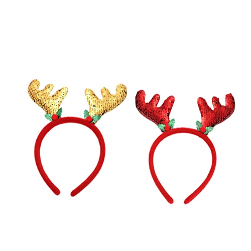 LIFKOME 2pcs Pailletten Dekorative Weihnachten Hirsch Geweih Stirnbänder Haar Hoop Kranz Für Erwachsene Kinder Party Kopfschmuck von LIFKOME