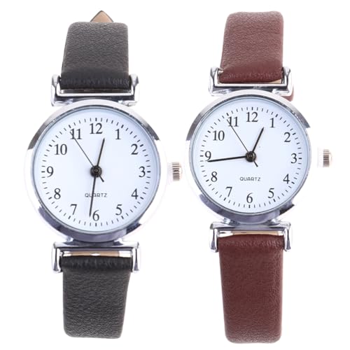 LIFKOME 2stücke Modische Armbanduhr Für Damen Und Herren Elegante Freizeituhren Im Chicen Design Schwarz-weiß-braun Langlebige Uhr Für Jeden Anlass von LIFKOME