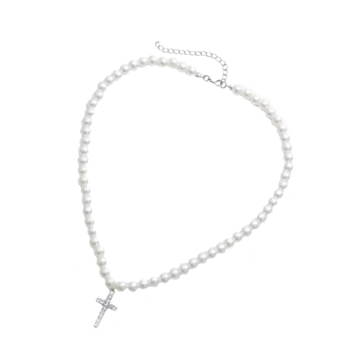LIFKOME 2stücke Perlenkette Mit Zartem Kreuzanhänger Für Damen Halskette Mit Strass Elegante Clavikalkette Für Besondere Anlässe Geschenkidee Für Weihnachten Valentinstag Und von LIFKOME