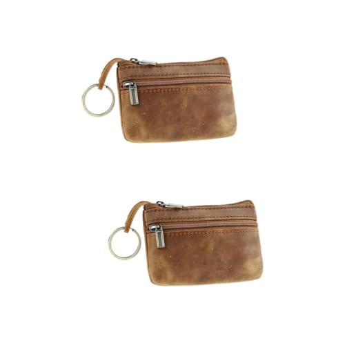LIFKOME 2stücke Mini Praktische Geldbörse Aus Echtem Multifunktionale Vintage Kurz-münztasche Mit Reißverschluss Für Karten Geld Und Schlüssel Braun von LIFKOME