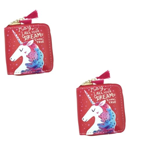 LIFKOME 2stücke Cartoon Einhorn Geldbörse Aus Pu Mit Reißverschluss Leicht Und Praktisch Für Mädchen Rotes Design Für Alltag Und Reisen von LIFKOME