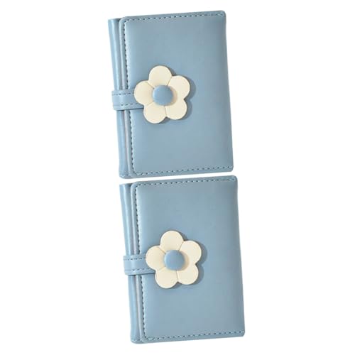 LIFKOME 2stücke Einfacher Stil Studentinnen Geldbörse Mit Blumenmuster Faltbare Koreanische Brieftasche Für Mädchen Modisches Kurzes Portemonnaie Pu Blau von LIFKOME