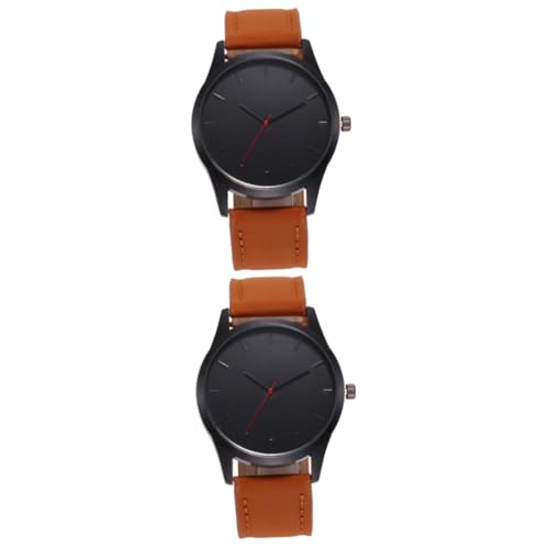 LIFKOME 2stücke Elegante Herren Armbanduhr Aus Leder Mit Schlichtem Design Analoge Quarz-Uhr Für Business Und Freizeit Braun Präzise Zeitmessung Und Modernes Aussehen von LIFKOME