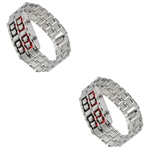 LIFKOME 2stücke Herren Armbanduhr Retro Digitaluhr Mit Rotem Display Stilvolles Armband Für Männer Für Wie Valentinstag Und Vatertag von LIFKOME