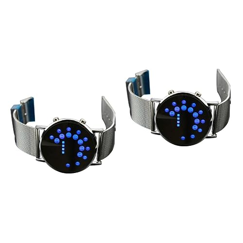 LIFKOME 2stücke Herren Edelstahl Armbanduhr Mit Blauer -anzeige Runder Spiegel Digitales Zifferblatt Sportlich Und Elegant Für Alltag Und Freizeit von LIFKOME