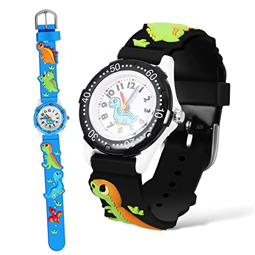 LIFKOME 2stücke Kinderuhren Cartoon Dinosaurier Armbanduhr Für Jungen Und Mädchen wasserdichte Quarzuhr Mit Flexiblem Armband Perfektes Für Kindergeburtstage Und Feiertage von LIFKOME
