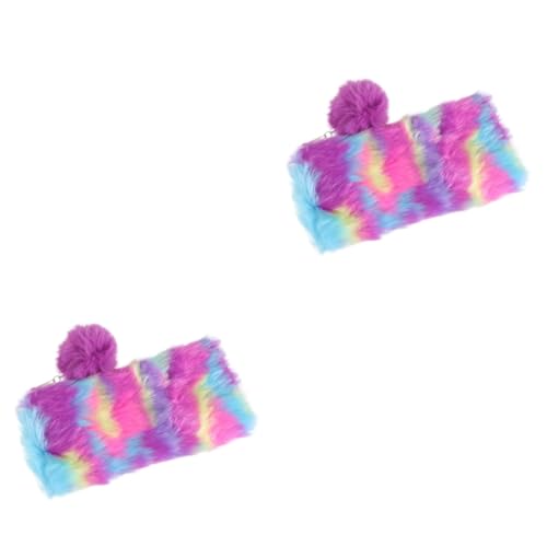 LIFKOME 2stücke Plüsch Federmäppchen Regenbogenfarben Großer Stauraum Für Schulmaterialien Kosmetik Mehr Leicht Und Strapazierfähig Für Studenten Und Kreative Köpfe Plüschball von LIFKOME