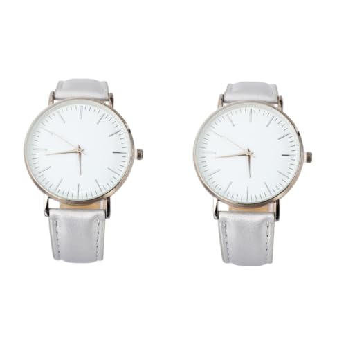 LIFKOME 2stücke Silberne Pu Armbanduhr Für Moderne Und Kreative Design-Uhr Langlebige Und Präzise Quarzbewegung Für Valentinstag Und Besondere Anlässe von LIFKOME