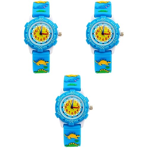 LIFKOME 3stücke Cartoon Dinosaur Uhr Für Junge Mädchen wasserdichte Silikon Quarz-Armbanduhr Mit Einzigartigem Design Für Jungen Und Mädchen Blau von LIFKOME