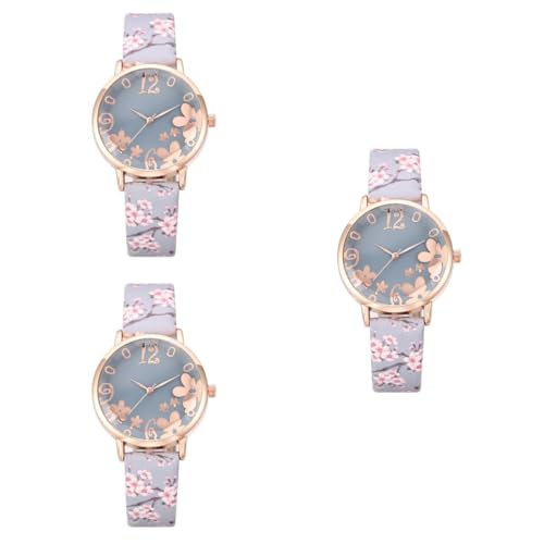 LIFKOME 3stücke Elegante Armbanduhr Mit Pflaumenblüten-Muster Für Damen Modische Handgelenk-Uhr Als Für Besondere Anlässe Langlebig Und Komfortabel von LIFKOME