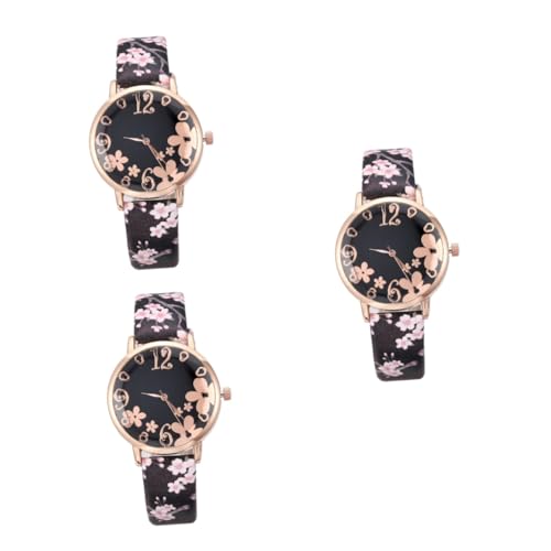 LIFKOME 3stücke Damen Armbanduhr Mit Kreativen Pflaumenblüten-Muster Uhr Für Freizeitstil Langlebiges Design Uhr Für von LIFKOME