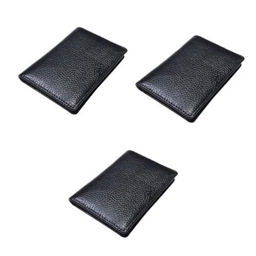 LIFKOME 3stücke Echtes Leder Kartenetui Für Herren Praktische Brieftasche Mit Fächern Für Kreditkarten Ausweis Und Münzen Begleitung Für Alltag Und Reisen Schwarz Struktur-Leder von LIFKOME
