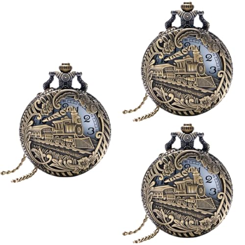 LIFKOME 3stücke Retro-Stil Quarz Taschenuhr Mit Kette Klassisches Design Mit Hohlem Lokomotiv- Elegantes Für Männer Und Frauen Für Anlässe Wie Jahrestage Und Weihnachten von LIFKOME
