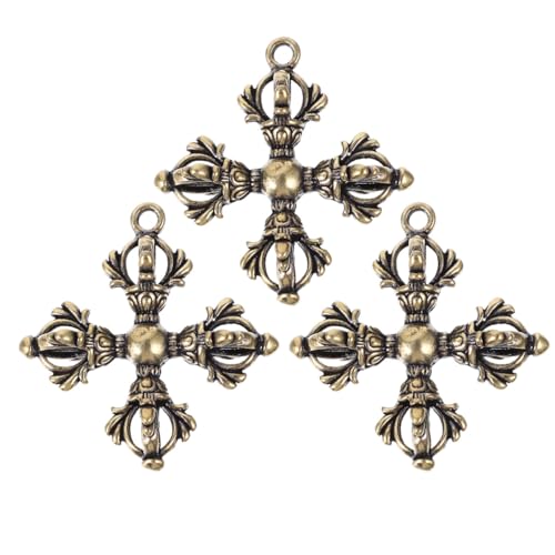 LIFKOME 3 STÜCKE Teiliges Messing Anhänger mit Antikem Finish Buddhistischer Vajra Anhänger für Halskette Schlüsselanhänger und Armband Handgefertigte Buddhistische Schutzamulette für von LIFKOME