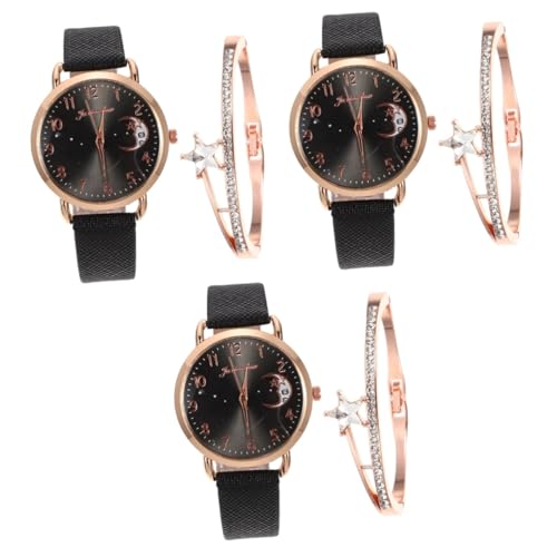 LIFKOME 3sätze Dekorative Damen-Armbanduhr Mit Mond Und Sternen-Armband Quarz-Uhr Mit Bracelet-Set Für Stilvolle Anlässe Geschenkidee Für Frauen von LIFKOME