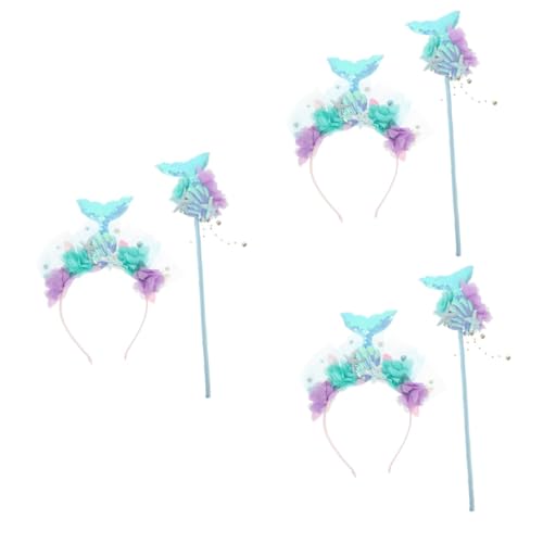 LIFKOME 3 Sätze Meerjungfrau Zubehör Kostüm Meerjungfrauenschwanz-haarschmuck Fee Zauberstab Stirnband Meerjungfrau-krone Meerjungfrauenkleid Kinder Paillette Dekorativer Feenstab Stoff von LIFKOME
