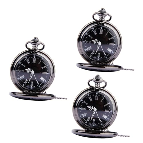 LIFKOME 3stücke Retro Klassische Dual Display Taschenuhr Mit Römischen Und Arabischen Ziffern Steampunk Design Schwarzes Zifferblatt Dünne Kette Vintage Pocket Watch Für Männer Und von LIFKOME