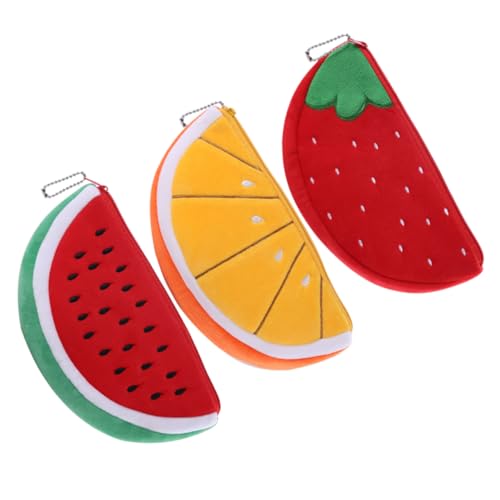 LIFKOME 3 Stück Fruchtgeldbeutel Geldbeutel Mini Makeup Tasche Schlanke Geldbörse Anhänger Federmäppchen Orangefarbener Beutel Münzbeutel Obst Wassermelone Geldbörse Polyester von LIFKOME
