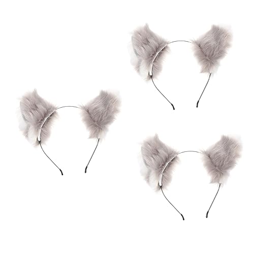 LIFKOME 3 Stück Kopfbedeckung Mädchen Haar Pelz Künstliche Plüsch Prop Ohren Make-Up Frauen Katze Erwachsene Karneval Reifen Flauschige Männer Kleider Kostüm Kopfschmuck Wolf Stirnband von LIFKOME