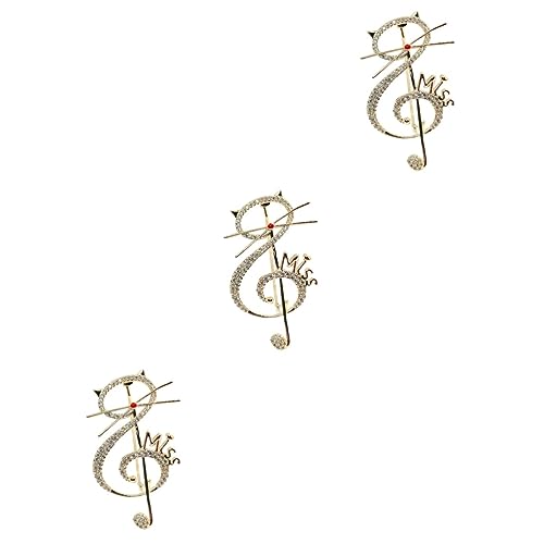 LIFKOME 3 Stück Musiknotenbrosche Katze Broschen Anstecknadel mit Zirkondekor Zirkon-Verzierung Tierbroschen Stecknadel Katzenbrosche Stellnadel für Mädchen Kupfer Golden von LIFKOME