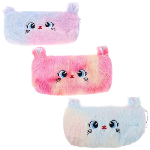 LIFKOME 3 Stück Plüsch Katzen Federmäppchen Make Up Tasche Organizer Taschen Tier Federmäppchen Tragbare Federtasche Ästhetische Kosmetiktasche Mit Reißverschluss von LIFKOME