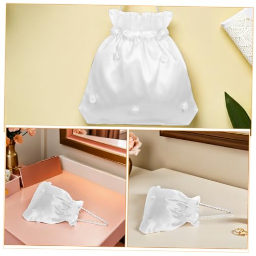 LIFKOME 3 Stück Satin Brauttasche mit Blumenverzierung Dekorative Geldbeutel für Hochzeit Brautjungfer Blumenmädchen Stilvolle Satin Handtaschen für Umschläge Karten Weiß von LIFKOME