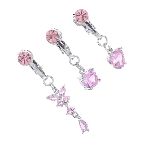 LIFKOME 3 Stück Teiliges Bauchnabel clip mit Zirkonia Herzförmig Schmetterling und Rund Hautfreundlich Hypoallergen Modischer Bauchnabelschmuck ohne Piercing für Damen von LIFKOME