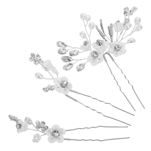 LIFKOME 3 Stück Teiliges Braut Haarschmuck aus Resin Perlen und Strass Blumige U-förmige Haarnadeln Leichter Stabiler Hochzeitsschmuck für Damen und Mädchen von LIFKOME