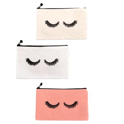 LIFKOME 3 Stück Teiliges Kosmetiktaschen Segeltuch Multifunktional Leicht zu Reinigen Kompakt und Praktisch für Damen Reisen Makeup Organizer in Weiß Beige und Rosa für Kosmetik und von LIFKOME