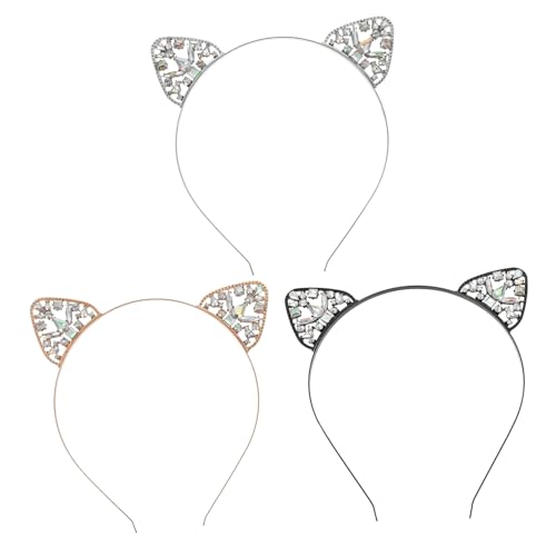 LIFKOME 3 Stück Teiliges Strass Katzenohren Haarreifen aus Langlebiger Legierung Modische Haarschmuck stirnbänder für Mädchen Bequem und Hautfreundlich als Party Fotorequisite von LIFKOME