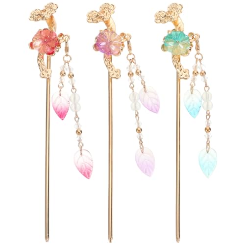LIFKOME 3 Stück Teiliges Vintage Haarnadel Chinesischer Stil Blüten Haarstab mit Quaste Damen Haarschmuck für Hochzeit Alltag und Festtage in Violett Rot von LIFKOME