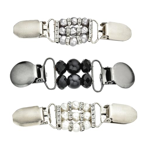 LIFKOME 3 Stück Vintage Perlen Cardigan Clips für Damen Strickjacken und Schalverschluss Dekorative Leichte Broschen Vielseitig für Pullover Kleid und Mantel Einfach zu Befestigen Tragen von LIFKOME