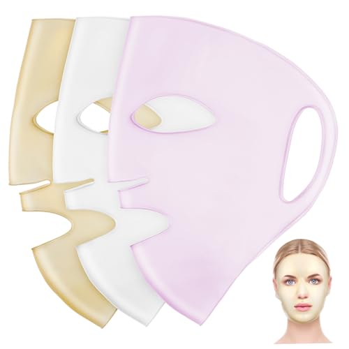 LIFKOME 3 Stück Wiederverwendbare Silikon Gesichtsmaske in Weiß Gold Universalgröße Feuchtigkeitsspendende Gesichtsmaske Abdeckung Leicht Waschbar für Hautpflege und Reise von LIFKOME