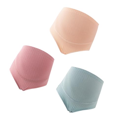 LIFKOME 3 Stück XL Baumwoll Umstands Slips Tailliert Bauchstütze Verstellbar Atmungsaktiv Elastisch Damen Schwangerschaftsunterwäsche in Pastellrosa Hellhaut Dunkelgrün von LIFKOME