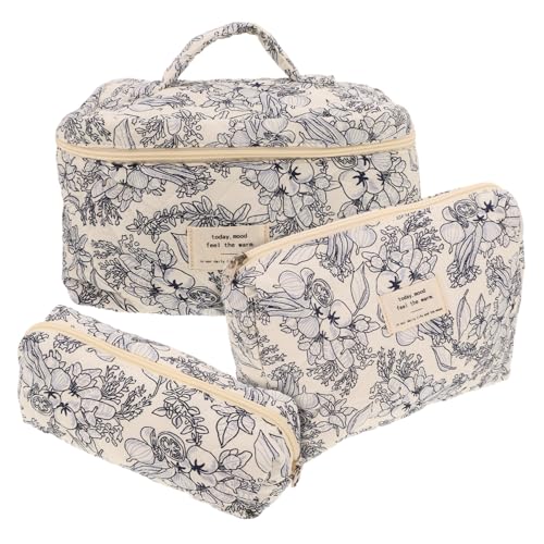 LIFKOME 3stücke Teiliges Blumen-Make-up-Taschen Baumwolle Praktische Kosmetiktasche Für Arbeit Und Alltag Eleganter Und Minimalistischer Organizer Für Und Mädchen von LIFKOME
