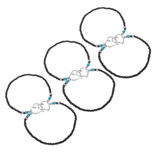 LIFKOME 3-teilige Fußkettchen Für Damen: Boho-fußkettchen Mit Doppelherz Und Perlen – Fußkettchen Aus Kunststoff Für Den Urlaub Und Den Alltag von LIFKOME