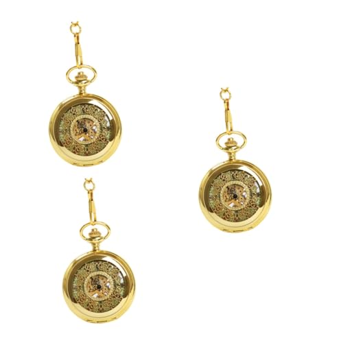 LIFKOME 3stücke Pocket Watch Steampunk Retro Mechanische Taschenuhr Mit Römischen Ziffern Goldene Halbhunter Antike Handaufzug Kratzfestes Mineralglas Für Sammler Und Liebhaber von LIFKOME