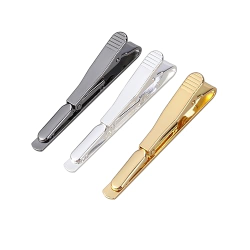 LIFKOME 3Stücke Herren Krawattenclip Stilvolle Krawattenklammern Schwarz Silber und Gold für Anzug Business und Abendveranstaltungen Robuste Rostfreie Konstruktion von LIFKOME