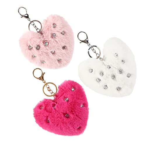 LIFKOME 3stücke Hängeanhänger Herz Form Fuzzy Ball Schlüssel Ringe Taschenaccessoire Taschenschmuck Schlüsselanhänger Eleganter Hängeanhänger Für Handtasche Rucksack Schultasche von LIFKOME