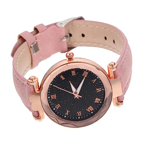 LIFKOME 3stücke Damen Armbanduhr Mit Verstellbarem Lederarmband Eleganter Analoger Quarzzeitmesser Mit Rosa Römischem Für Und Tragbar von LIFKOME