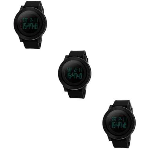 LIFKOME 3stücke Man's Simple Design wasserdichte Digitaluhr Multifunktionale Sportuhr Für Männer Und Frauen Gummiarmband Stoppuhr Alarm Kalender Schwarz von LIFKOME