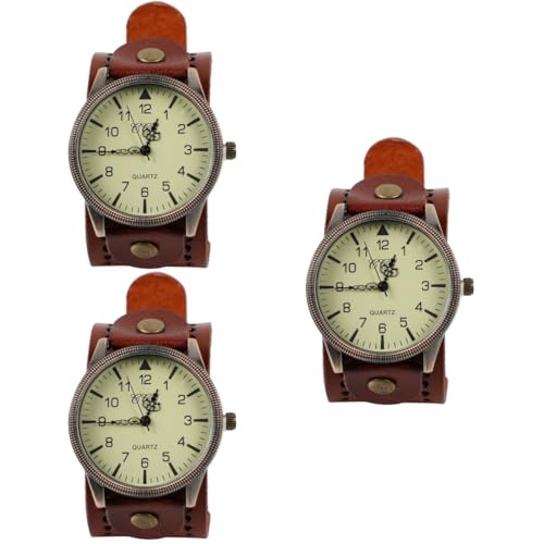 LIFKOME 3stücke Stilvolle Herrenarmbanduhr Mit Echtem Lederarmband Minimalistisches Design Große Ziffern Für Einfache Lesbarkeit Für Freizeit Und Büro von LIFKOME