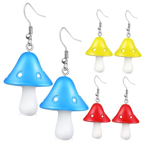 LIFKOME 4 Paar Pilz Anhänger Ohrringe Damen Hängend Leicht Modisch Bunte Tropfen Ohrschmuck für Alltag Hochzeit Party von LIFKOME