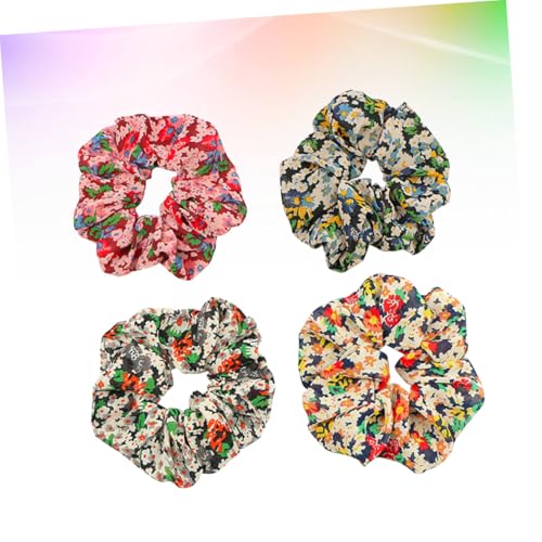 LIFKOME 4 STÜCKE Teiliges Vintage Haargummi aus Chiffon mit Floralem Muster Elastische Haarbänder in Pastellfarben Einfache Haargummis für Damen Modische Retro ponytail halter für Alltag von LIFKOME