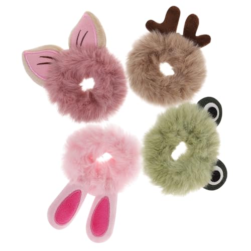 LIFKOME 4 Stück Fluffige Haargummis Cartoon Haarbänder mit Weichem Plüsch Elastische Ponytail Halter für Frauen Mädchen Niedliche und Lustige Haaraccessoires für Alltag Party Schule von LIFKOME
