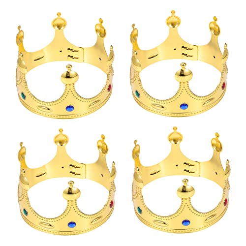 LIFKOME 4 Stück Krone Stirnband Mädchen Zubehör Haarschmuck Für Mädchen Kuchen Kunststoff Königskrone Geburtstagsfeier Tiara Goldener König Kostümkrone Kostümzubehör Bulk Hutkrone von LIFKOME