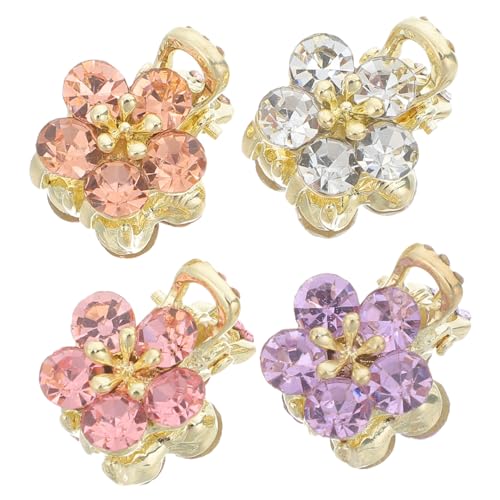 LIFKOME 4 Stück Mini Haarspangen mit Blüten Strasssteinen Rutschfeste Haarklammern für Frauen und Mädchen Leichte Krallenclips für Partys Hochzeiten und Alltag von LIFKOME