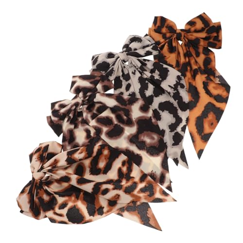 LIFKOME 4 Stück Oversized Leopard Print Hair Bows Große Satin Schleifen mit Langem Band Handgefertigte Haarspangen für Damen Mädchen Weiche Ponytail Clips für Alltag und Fest von LIFKOME